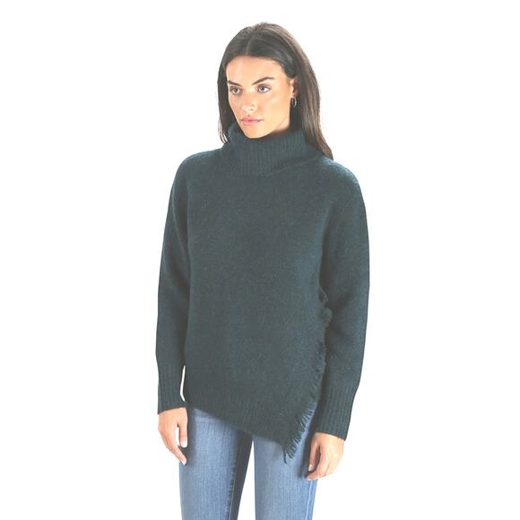 3.1 Phillip Lim Dark Green‎ Wool Blend Turtleneck Fringe Sweater - Picture 3 of 9